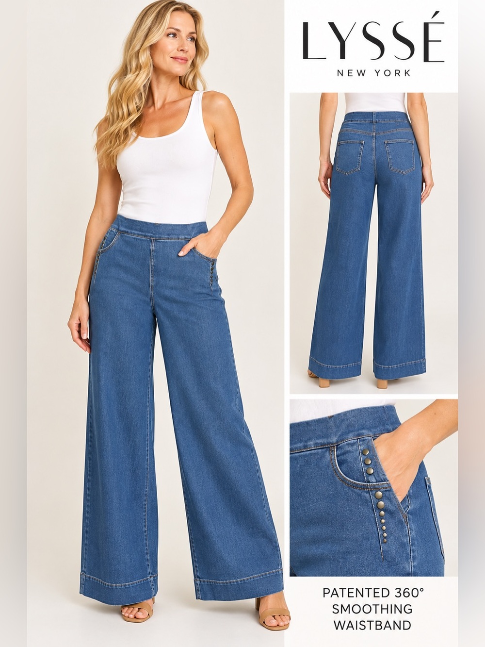 LYSSÉ New York XL Wide Leg Jeans Studded Denim NWT $168